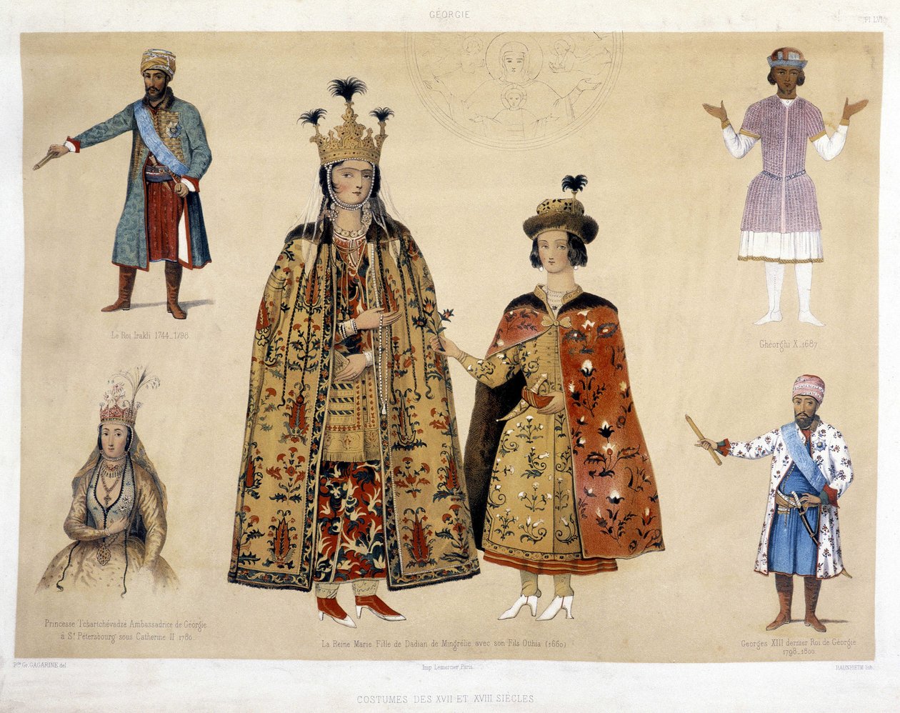 Georgian costume board in the 16th and 17th centuries: King Irakli, Gheorghi X, Princess Chartchevadze, Queen Mary by Unknown artist