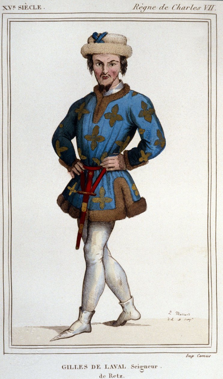 Gilles de Rais (Retz ou Rays) (1404-1440), companion of arms by Joan of Arc. 19th century engraving La France Historique by Unknown artist