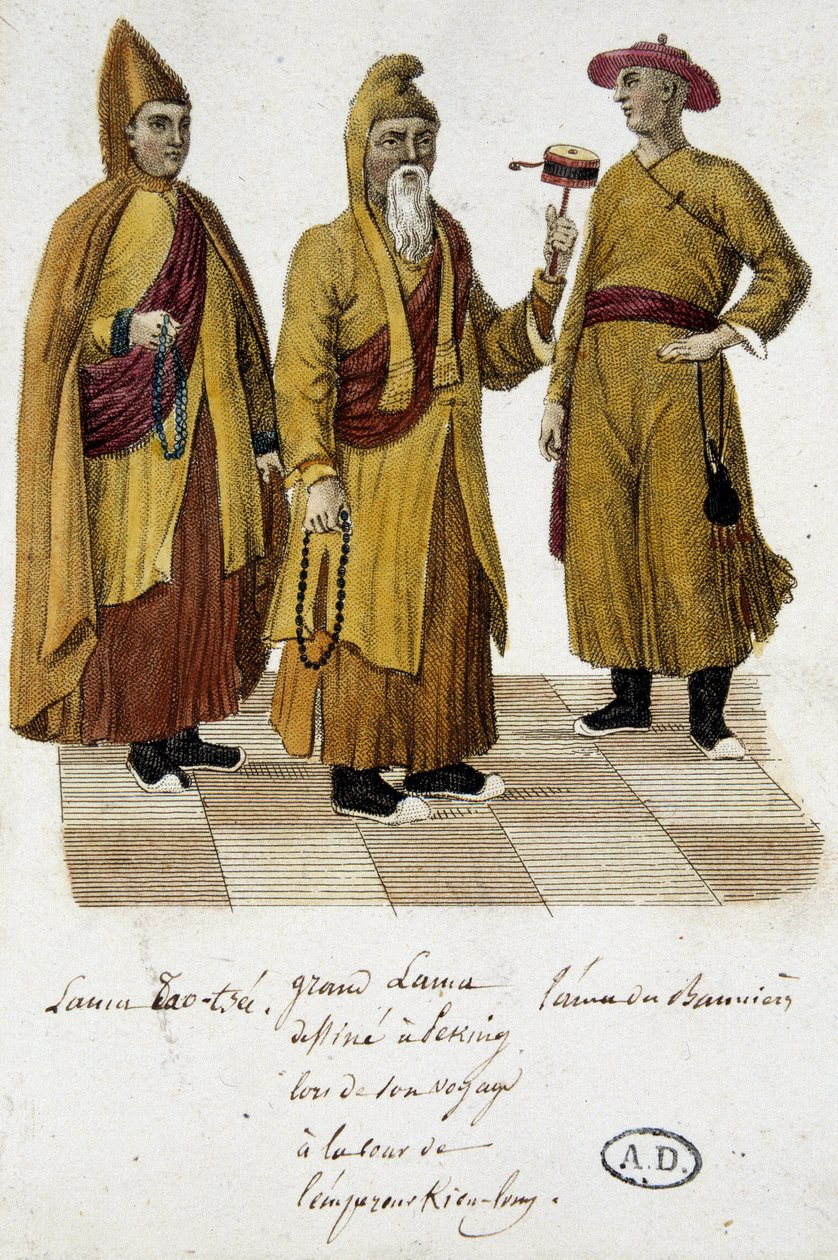 Grand Lama and Lama Lao-Tseu visiting the court of Beijing - engraving by Unknown artist