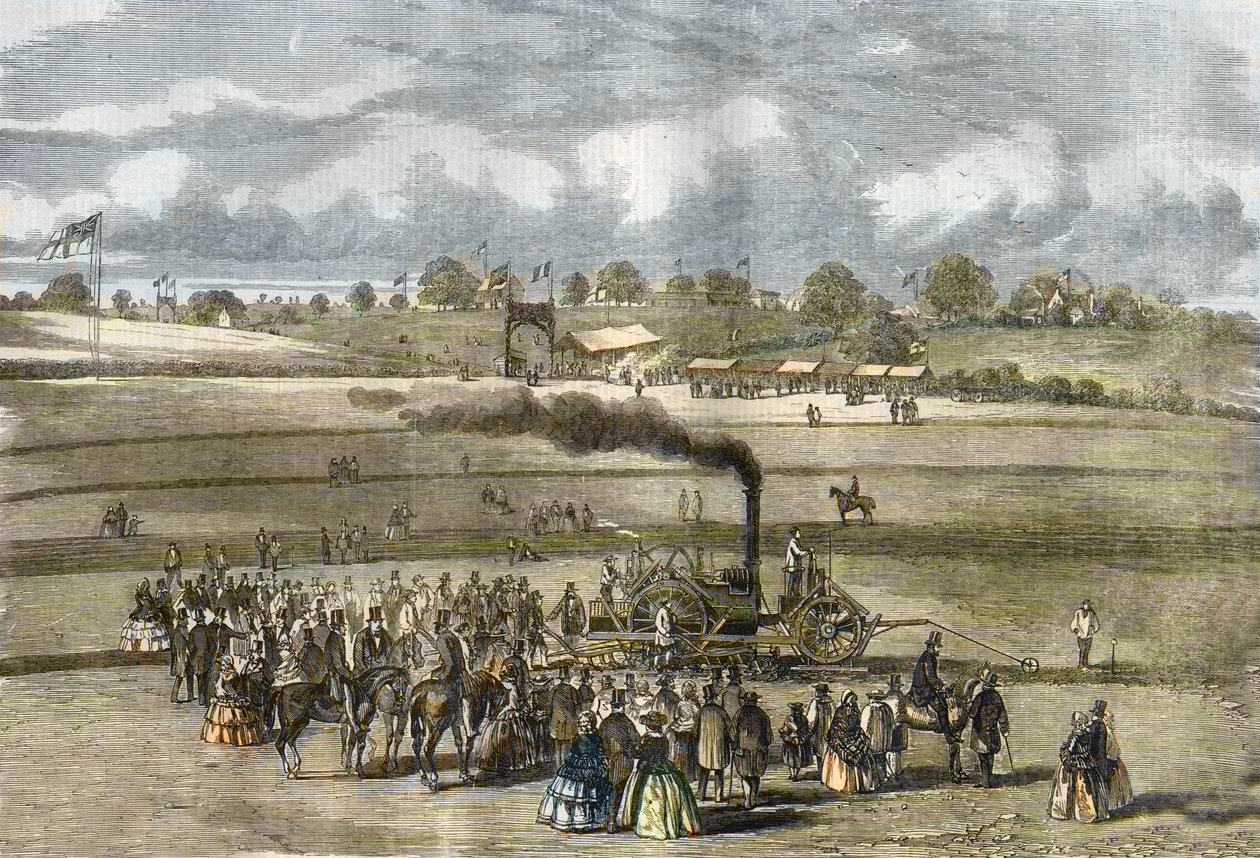 Great Britain: Agriculture, Plowing Scene. Boydell Steam Plow Near Louth in 1854 by Unknown artist