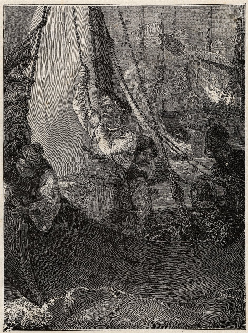 Greek War of Independence: Constantine Kanaris Burning the Flagship of the Turkish Fleet Before Chios by Unknown artist