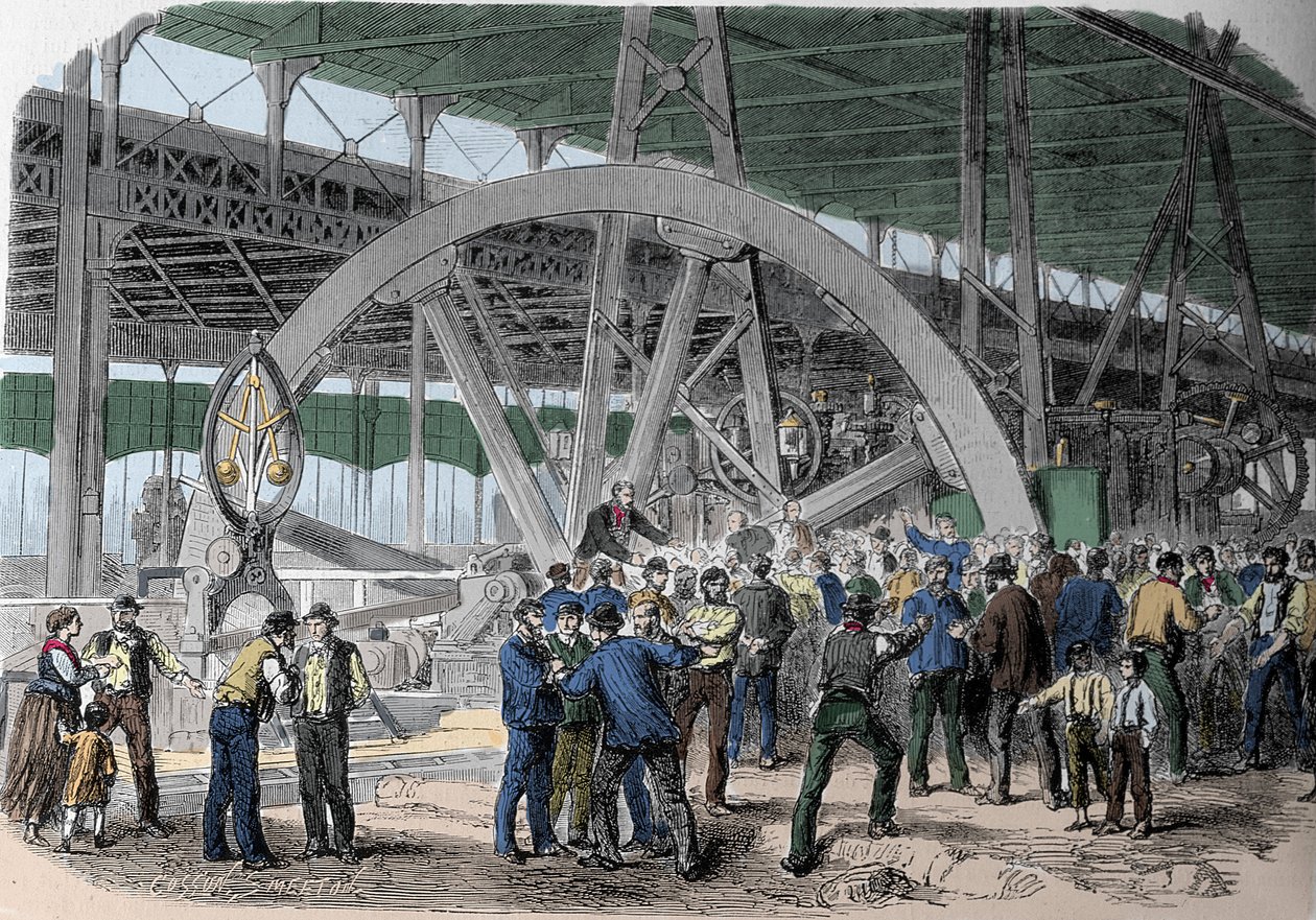 Strike at Le Creusot. A conciliable of workers in the workshops, at the time of pay. 19th century by Unknown artist