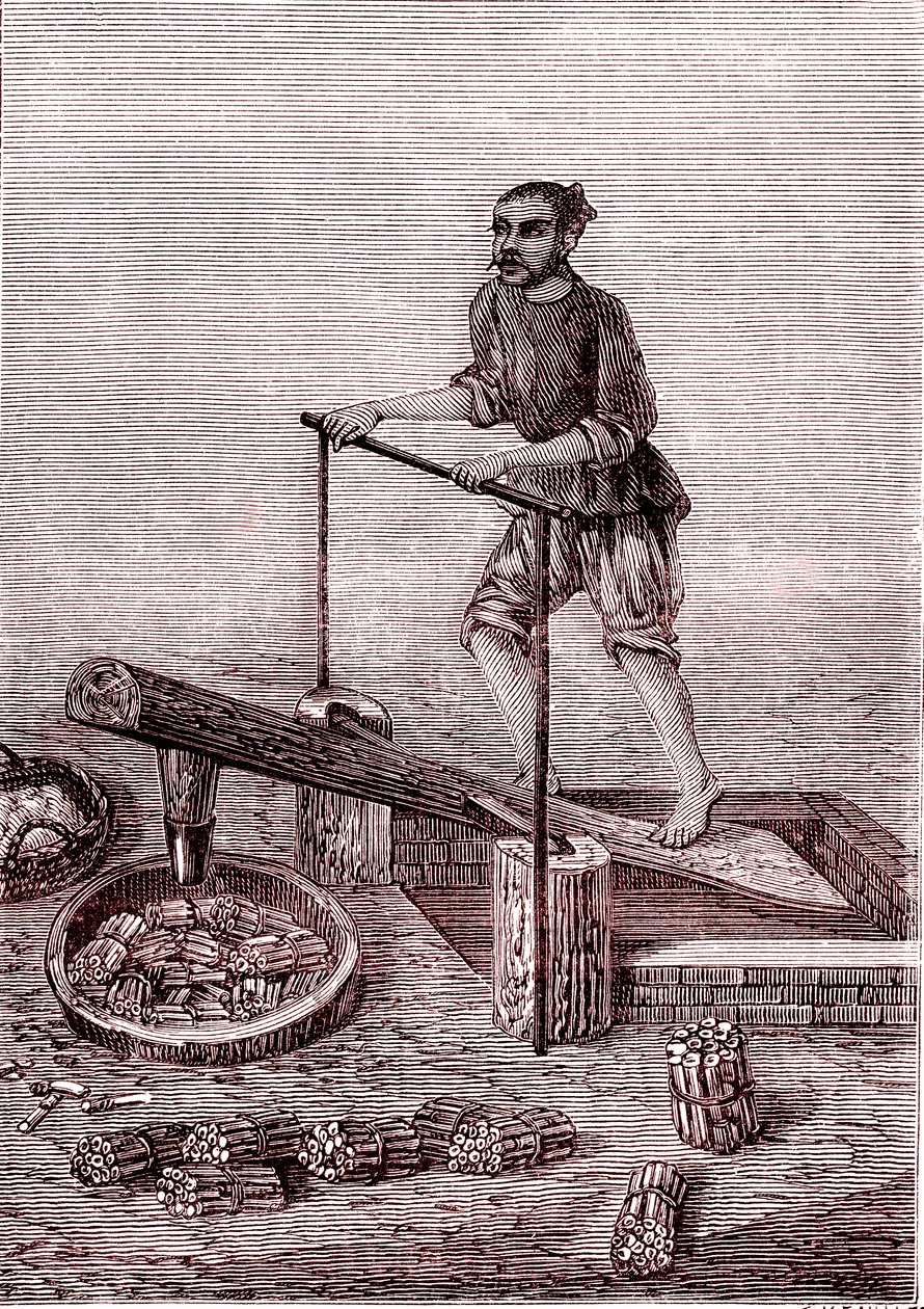 Grinding and Crushing the Pieces of Bamboos, Paper Manufacturing in China (3rd Century BC) by Unknown Artist