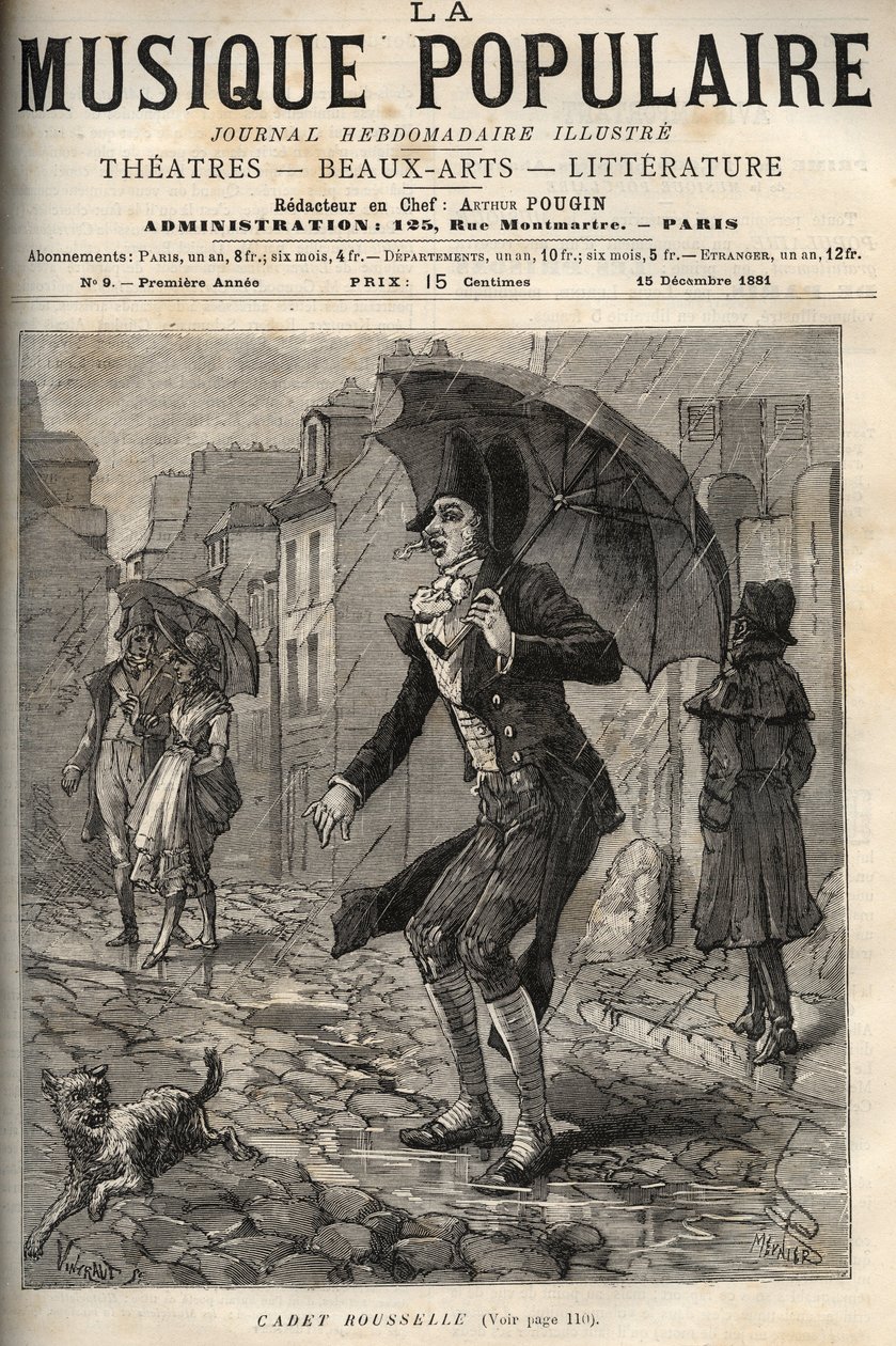 Guillaume Joseph Rousselle, Known as Cadet Rousselle, French Bailiff, Under the Rain in a Street of Paris - engraving in 