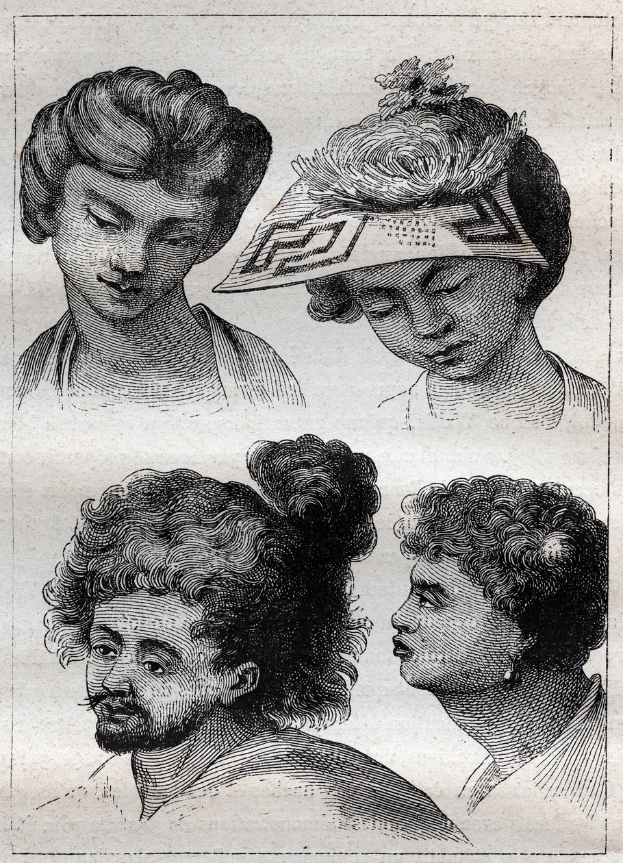 Hairstyles of the Inhabitants of Tahiti - Illustration from 