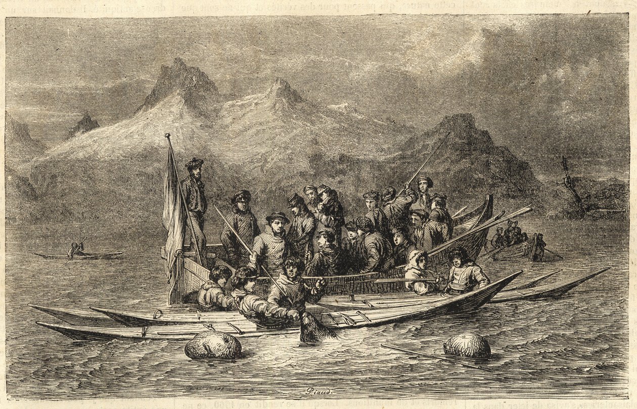 Harp Seal Hunt - Seal Hunt in Greenland - Engraving from The Illustrous Universe 1866 by Unknown artist