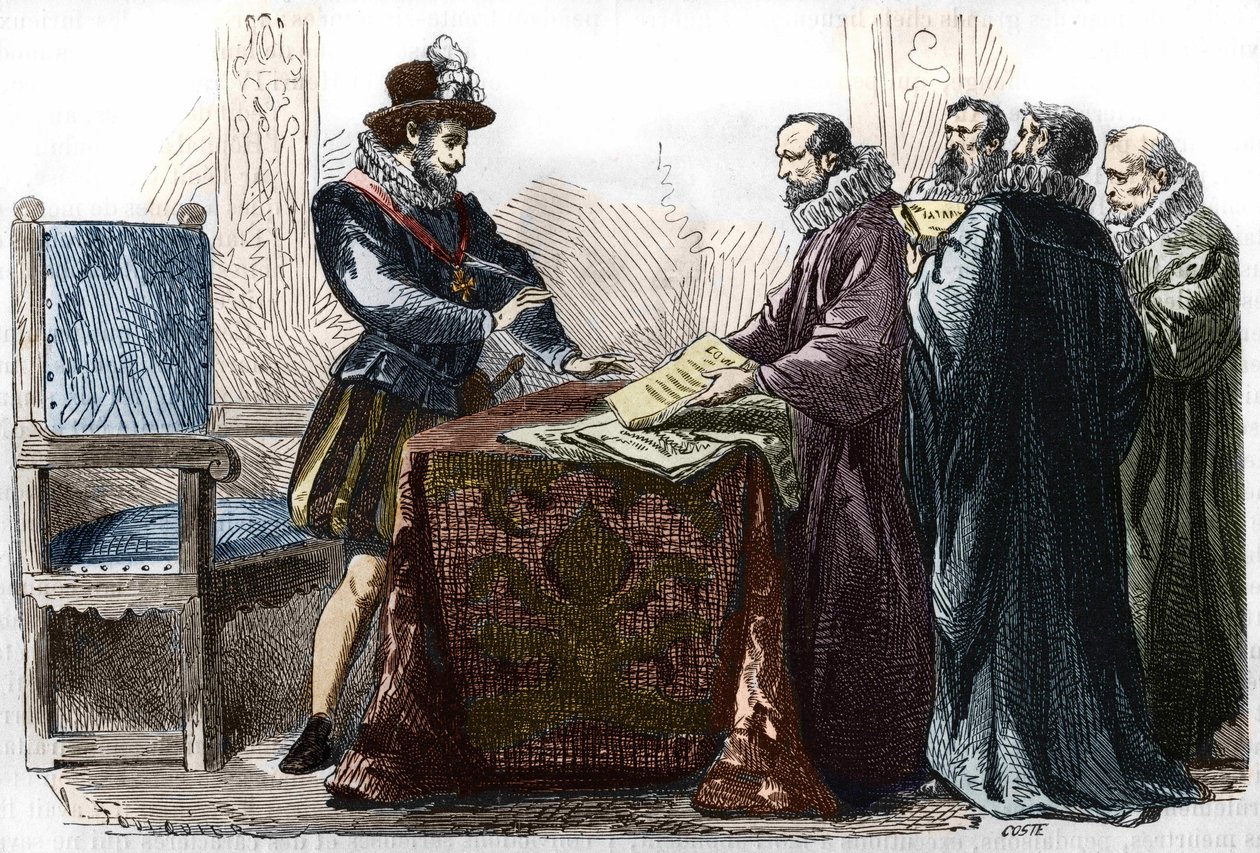 Henri IV signing the Edict of Nantes on April 13, 1598 by Unknown artist