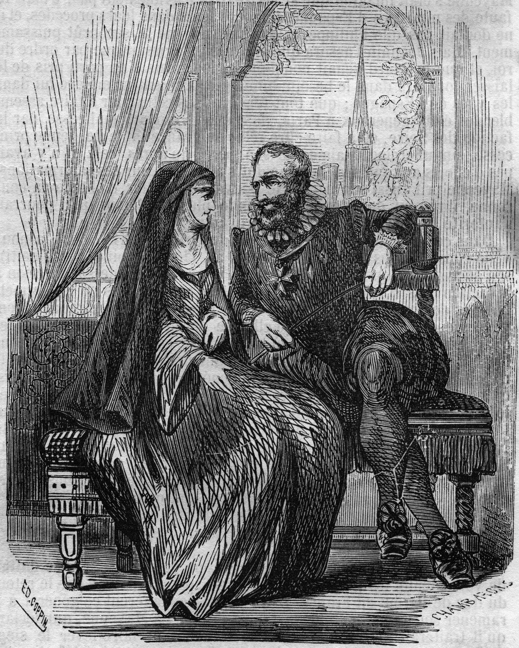 Henry IV King of France with the Abbess of Montmartre Marie de Beauvilliers (Engraving of the 19th Century) by Unknown artist
