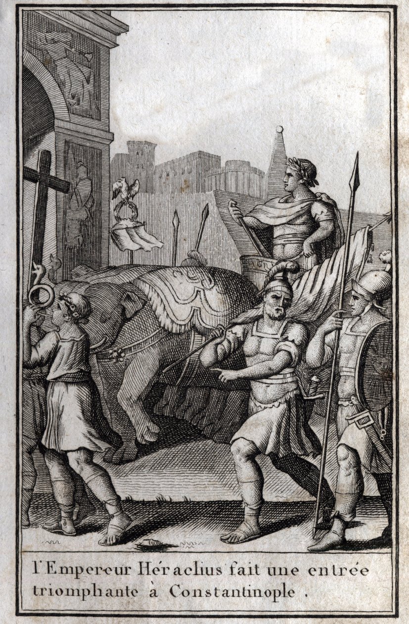 Heraclius I (Flavius Heraclius, Herakleios), Byzantine emperor, made a triumphant entrance to Constantinople. He climbed on a chariot reached by four elephants and brought before him the True Cross (Holy Cross) which had been taken from by Unknown artist