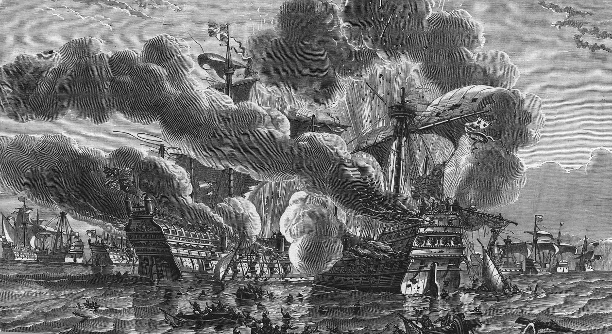 Herve Primoguet burned the admiral nave of England on August 10 by Unknown artist