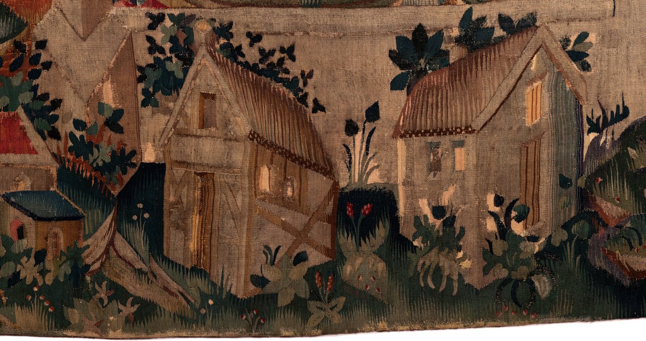 History of Saint Piat and Saint Eleuthère, Scene 7 baptism of the exiles Christians. (detail) bottom. Two houses. by Unknown artist