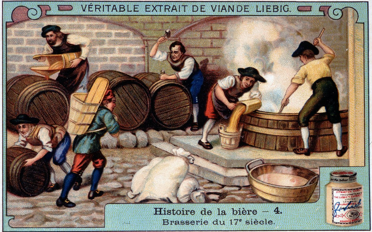History of beer: brewery in the 18th century - Liebig advertising sticker by Unknown artist
