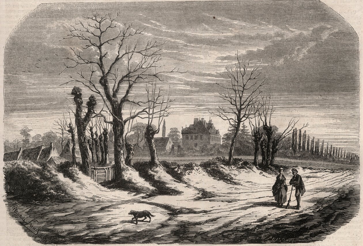 House of George Sand (Aurore Dupin), Baroness Dudevant to Nohant Vic in the Indre. Engraving in 