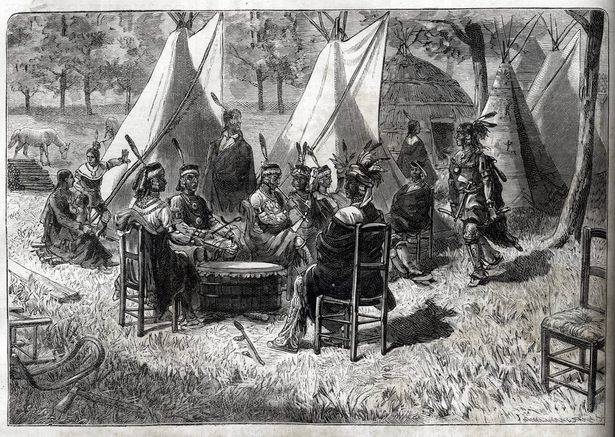 Human Zoos - Ethnological Exhibitions - Mohas Indians at the Garden of Acclimatation (The Illustrous Diary of 1883) - Fifteen Nebraska Amerindians by Unknown artist