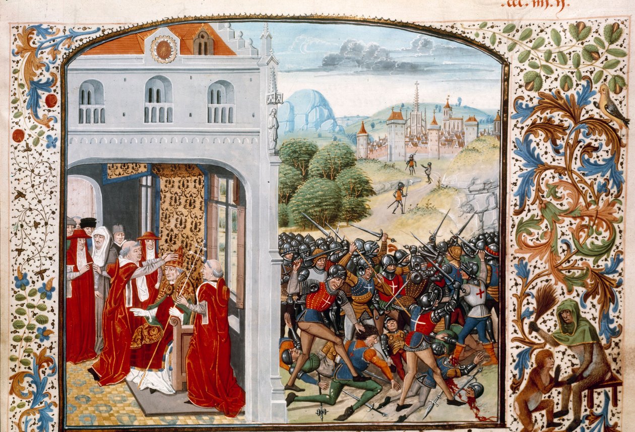 Pope Gregory XI Crowned in Avignon in 1370. The Battle of Pontvallain by Unknown artist