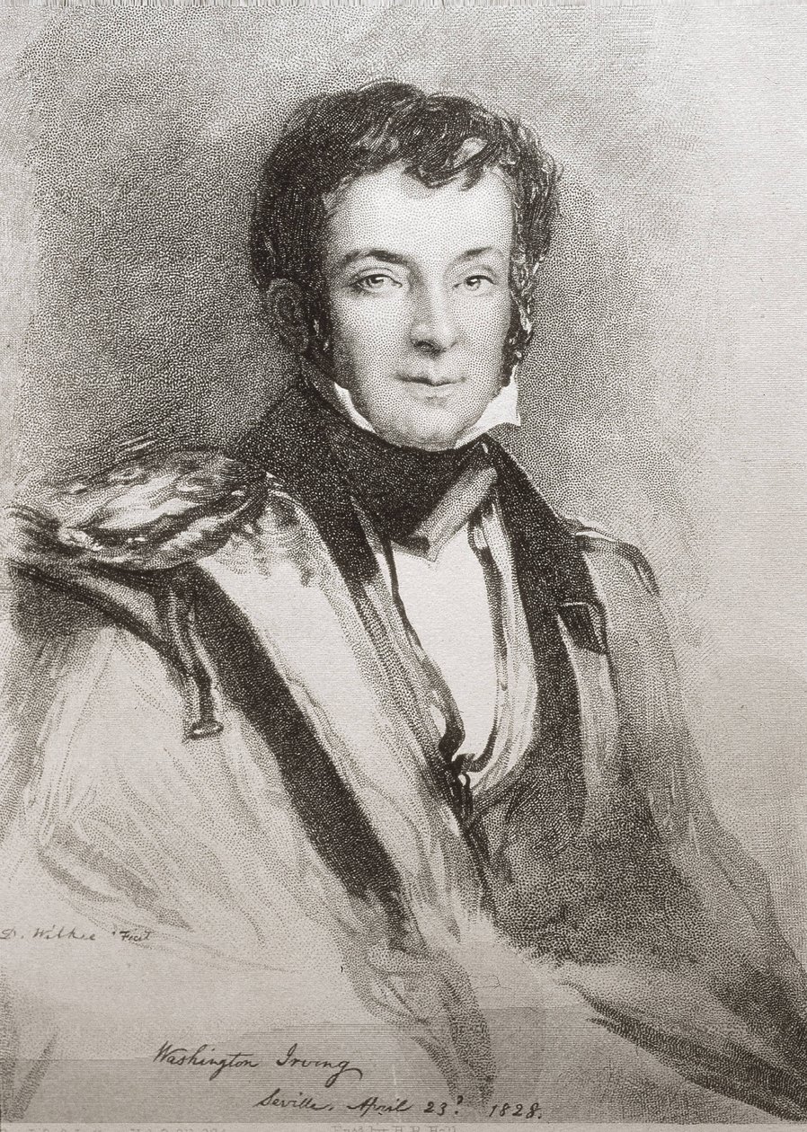 US novelist and historian Washington Irving. Portrait made in Sevilla (1828). Lithography by Unknown artist