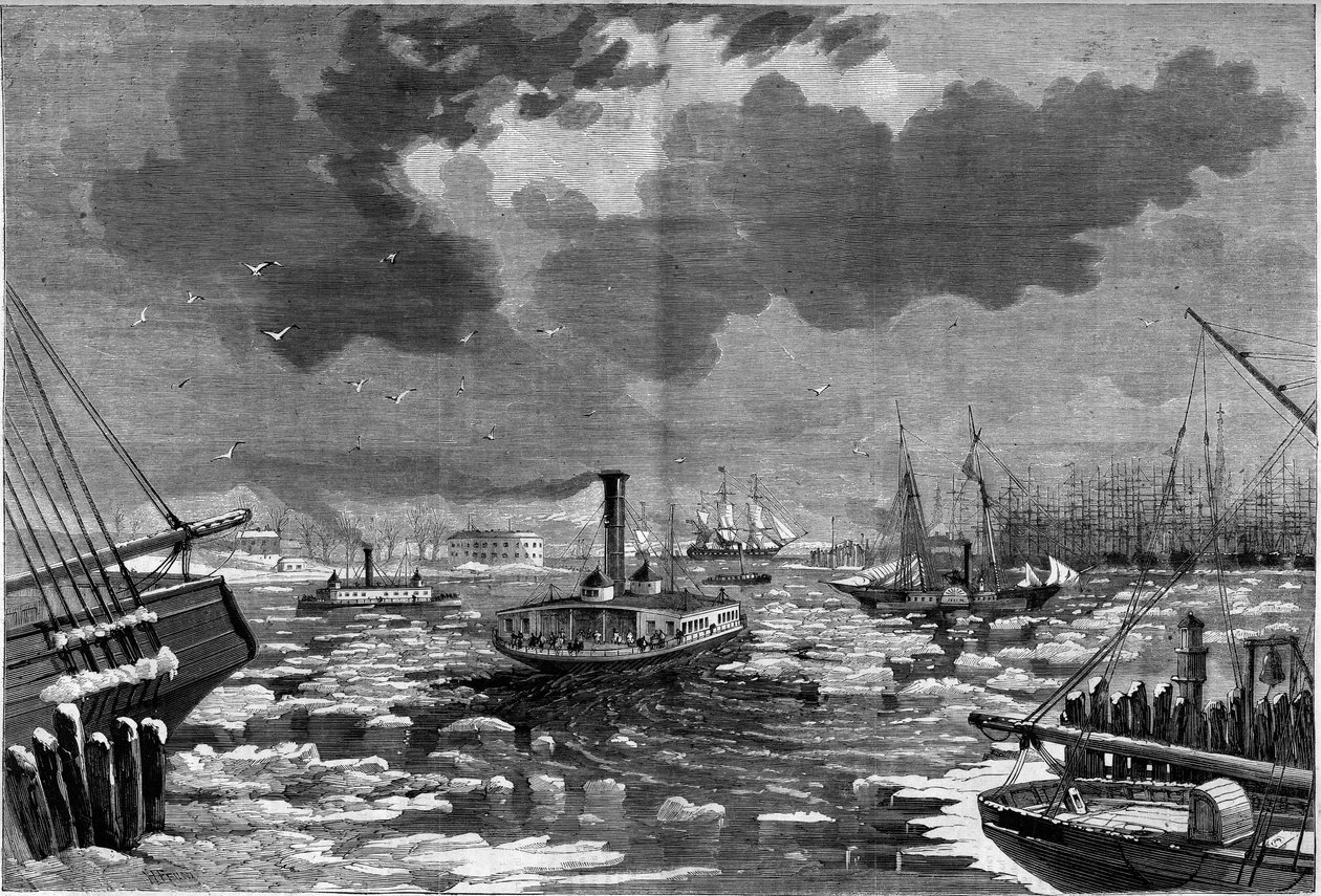 Ice debacle in New York, United States seen from the eastern river by Unknown artist
