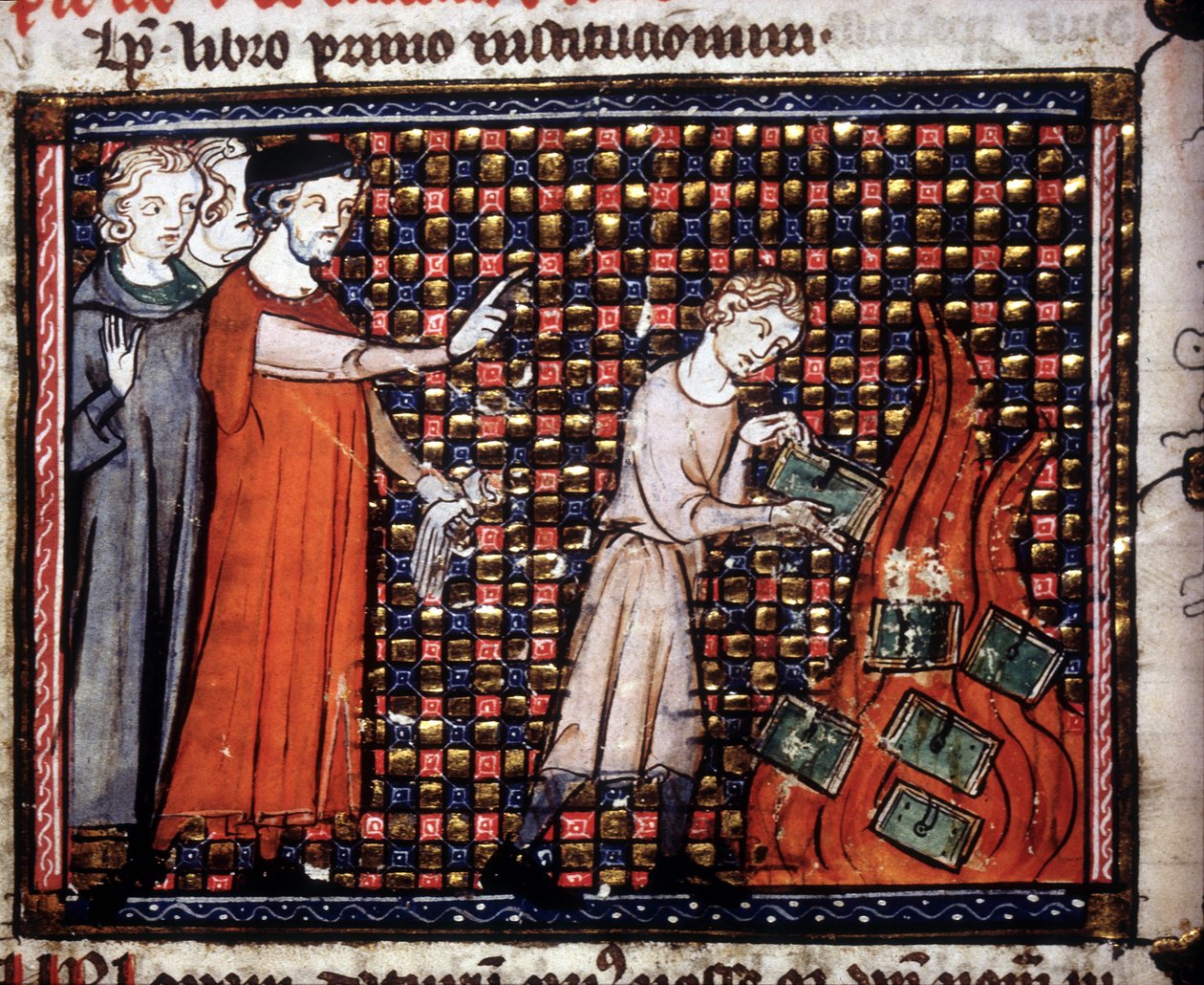 Iconoclasts Throwing Miniature Manuscripts into the Fire (14th century manuscript) by Unknown artist