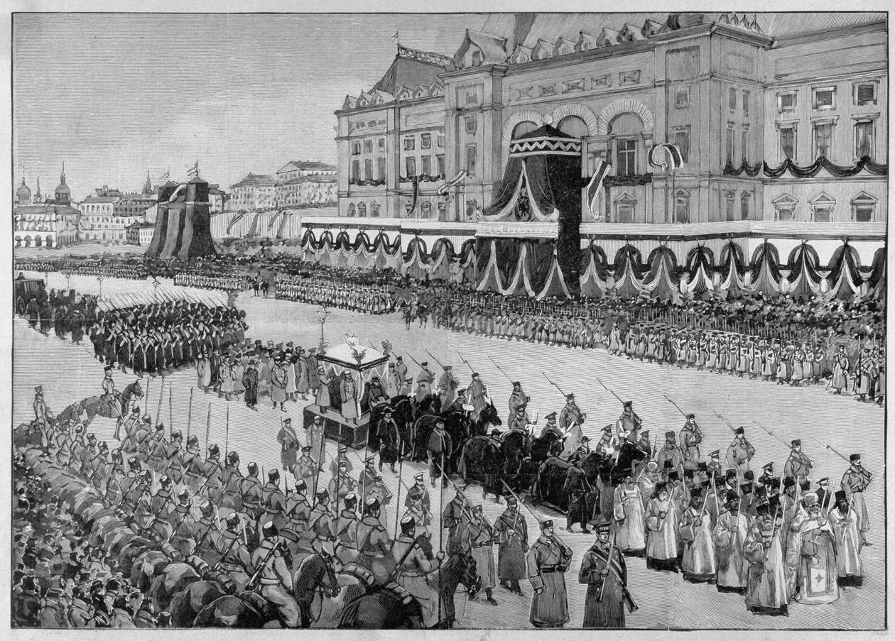 Illustration depicting the funeral of Tsar Alexander III in 1894. 
