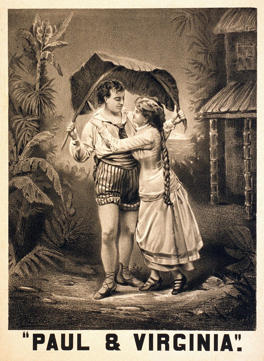 Illustration on Paul and Virginia. Novel by Henri Bernardin de Saint Pierre, French writer (1737-1814). Lithography, circa 1880 by Unknown artist