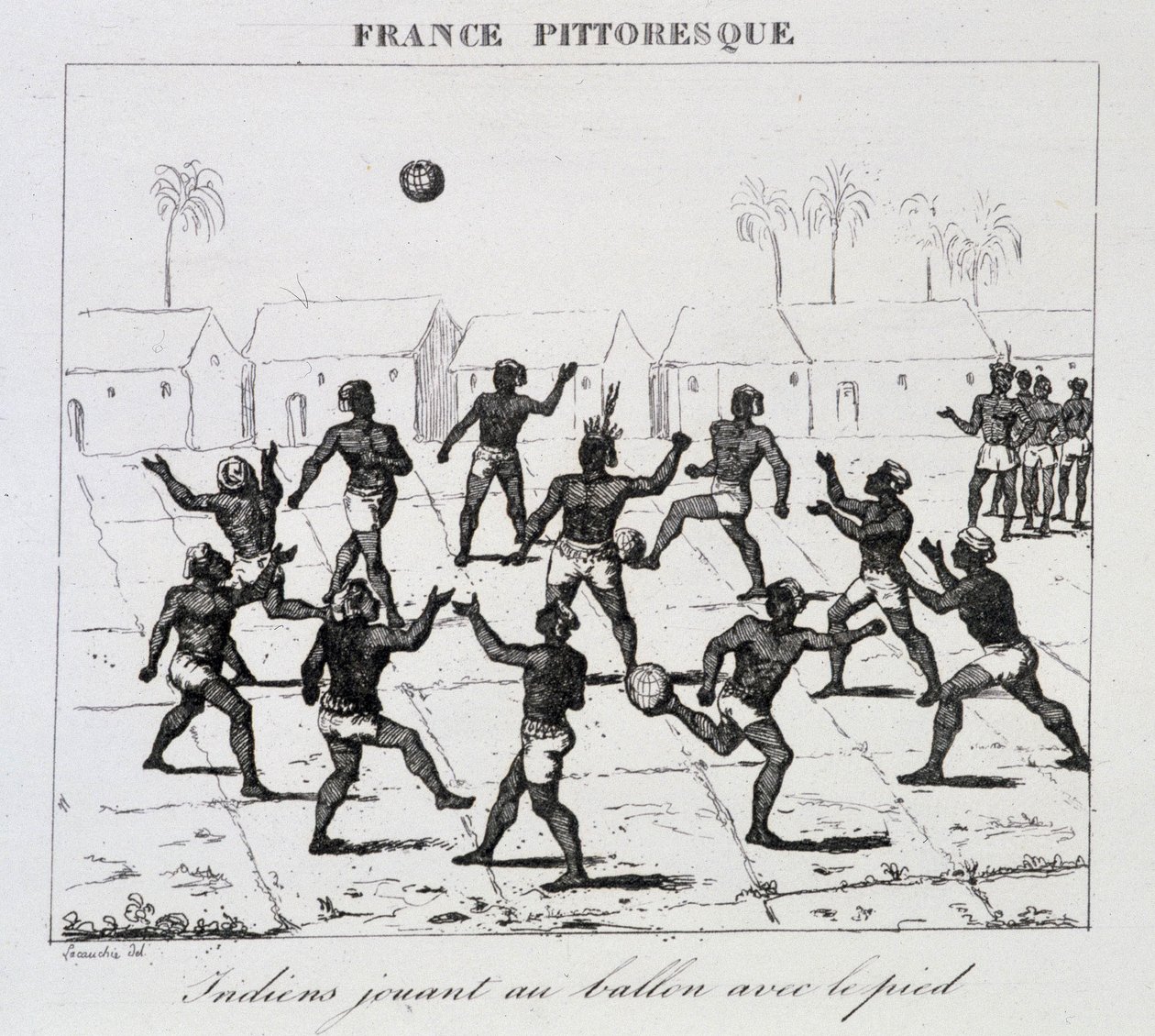 Indians (South America) playing ball with foot by Unknown artist