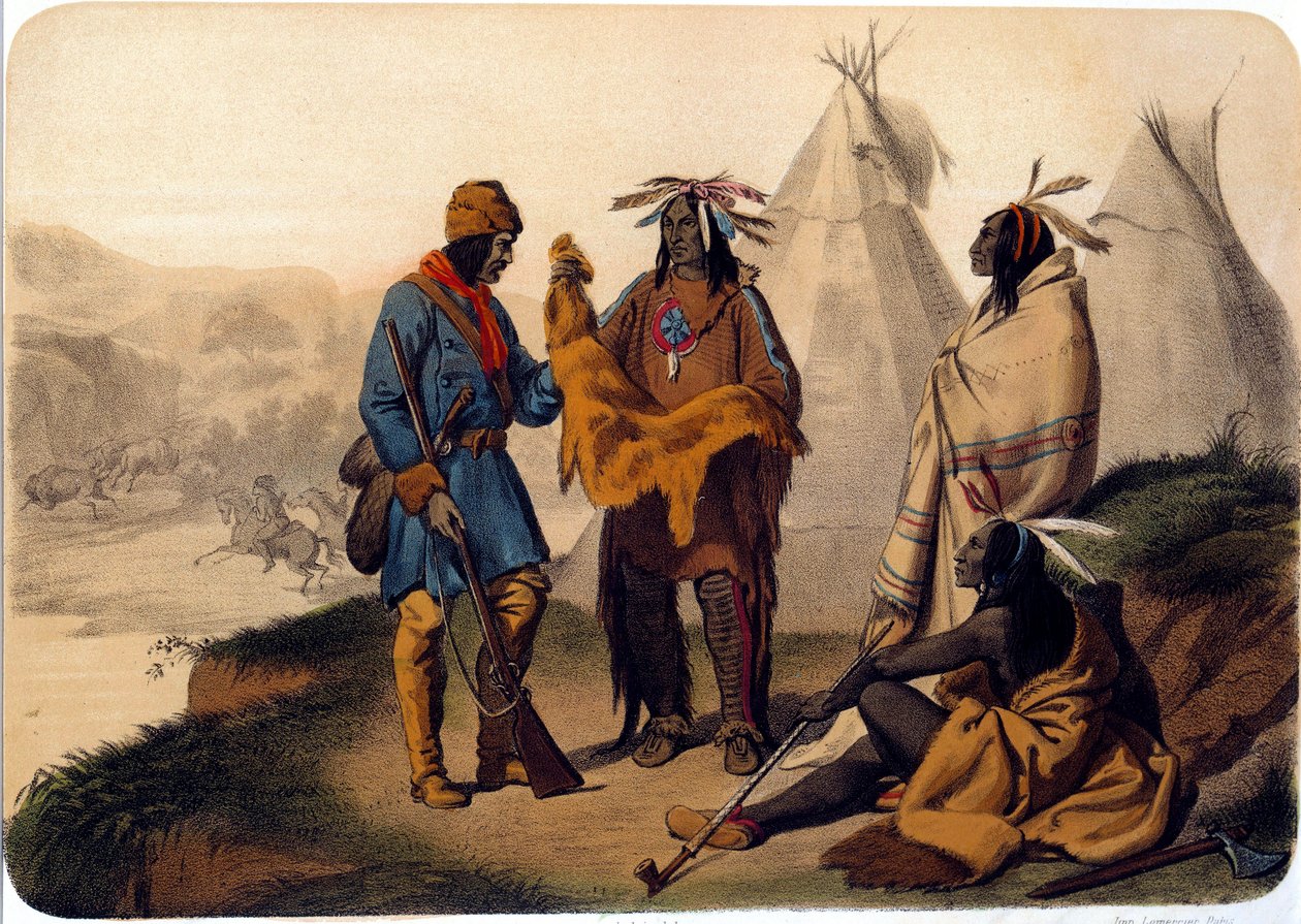 A trapper bartering with Native Americans by Unknown artist