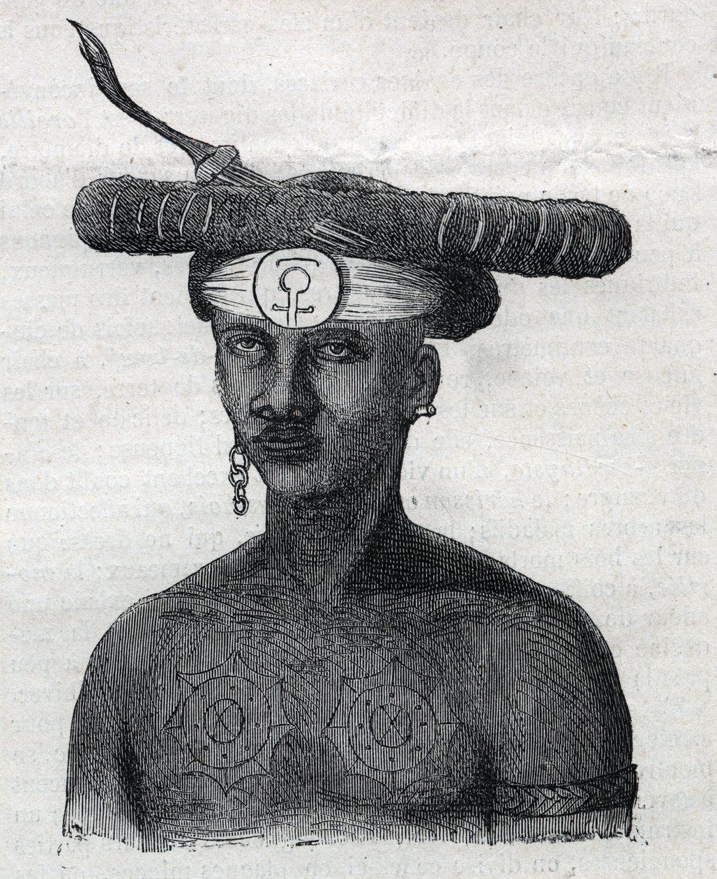 Indigenous people of New Guinea: inhabitant of the Arfaque Mountains. Engraving in 