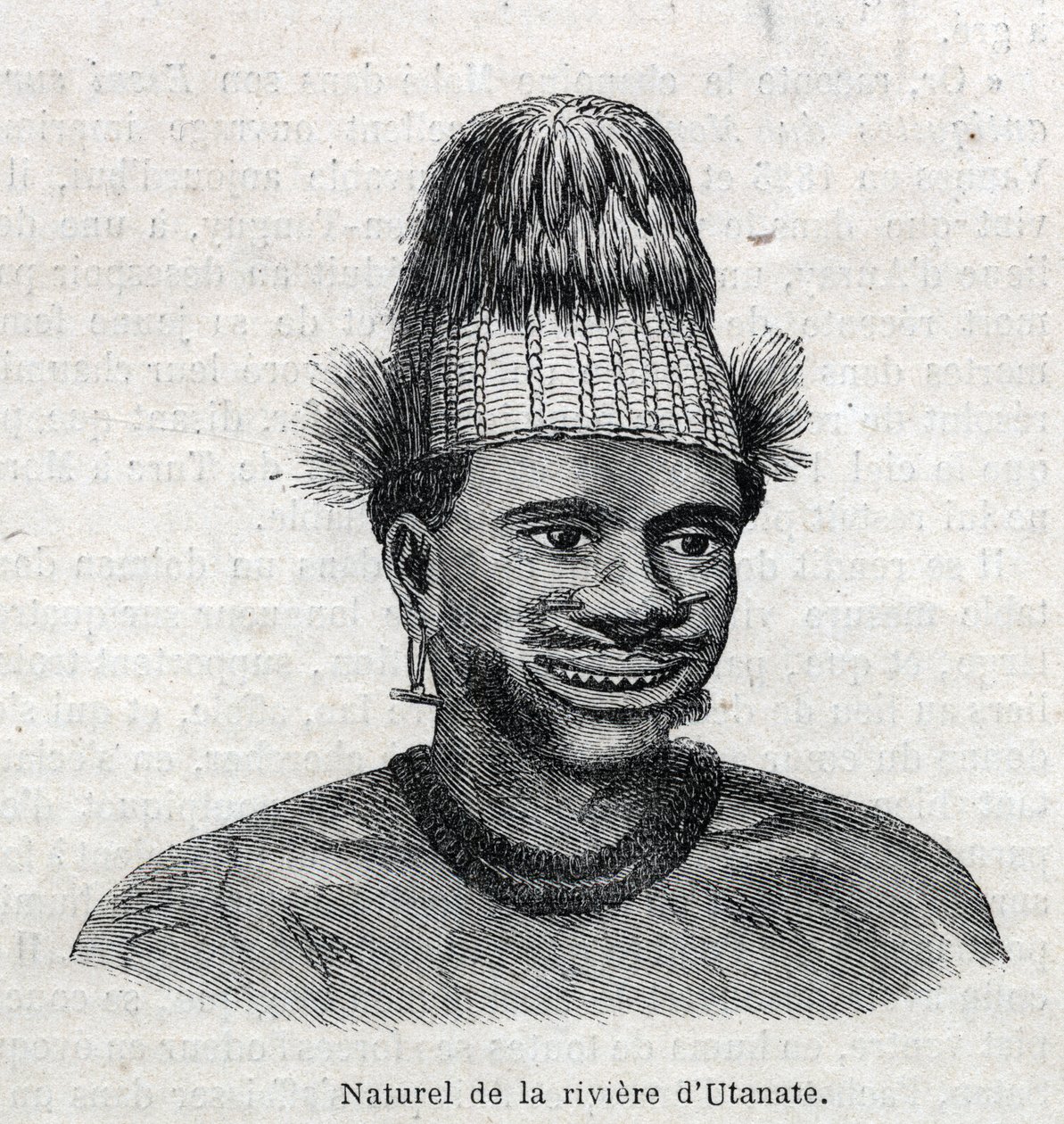 Indigenous people of New Guinea: native of the Utamate River. Engraving in 