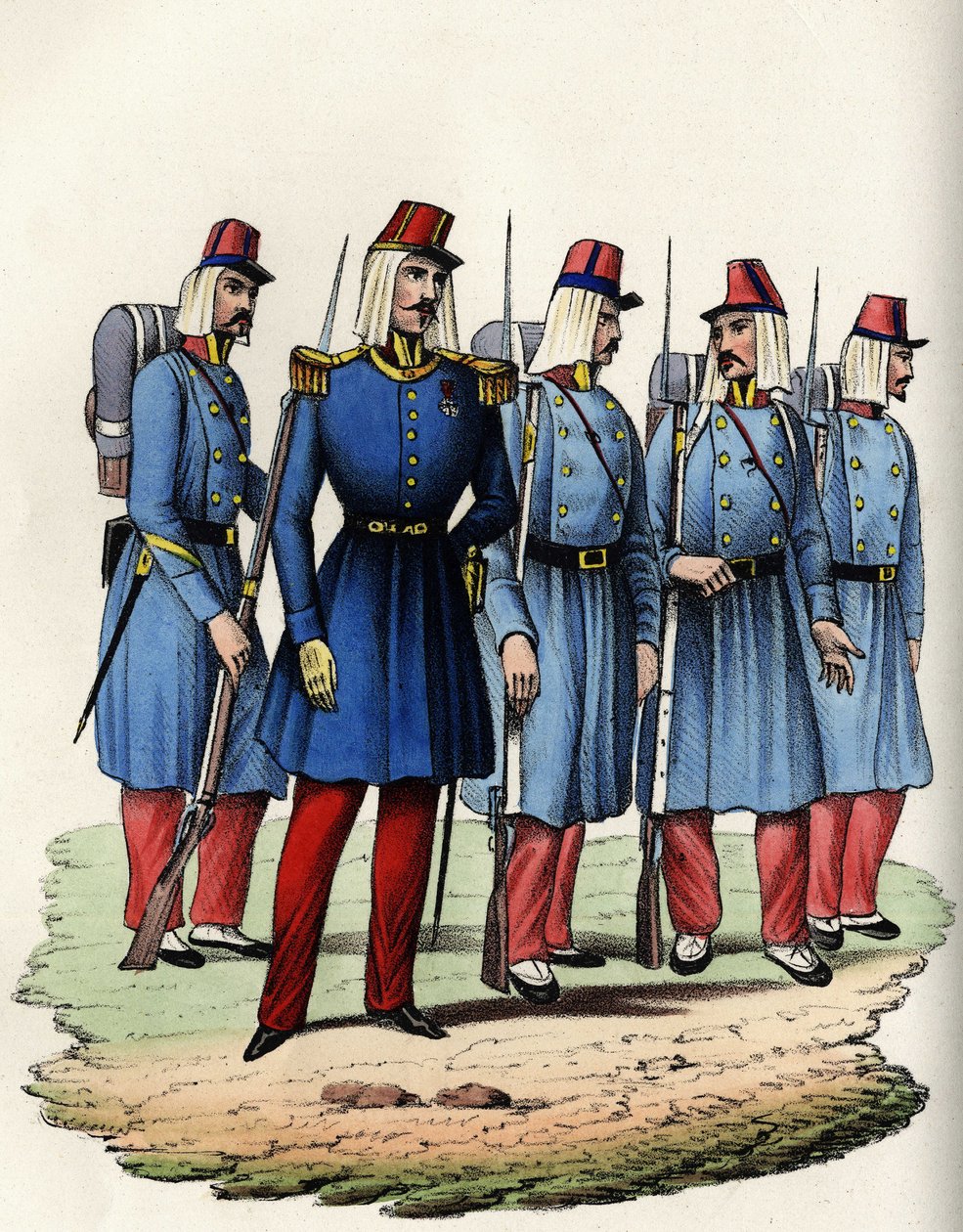 Infantry of the French army of Africa; officer, non-commissioned officer and soldiers in Algeria in 1830. In 