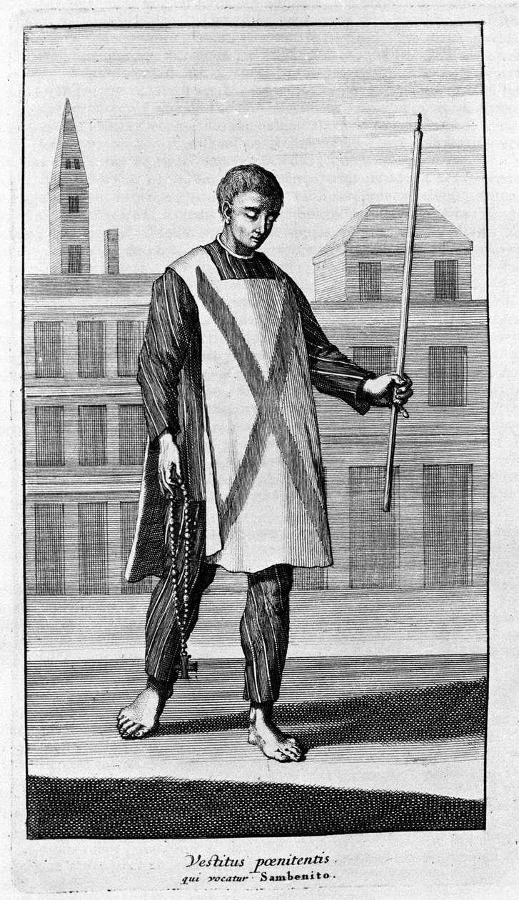 Inquisition. Clothing of San Benito for the procession of the Autodafé. Engraving from “History of Inquisition”, Amsterdam 1692. by Unknown artist