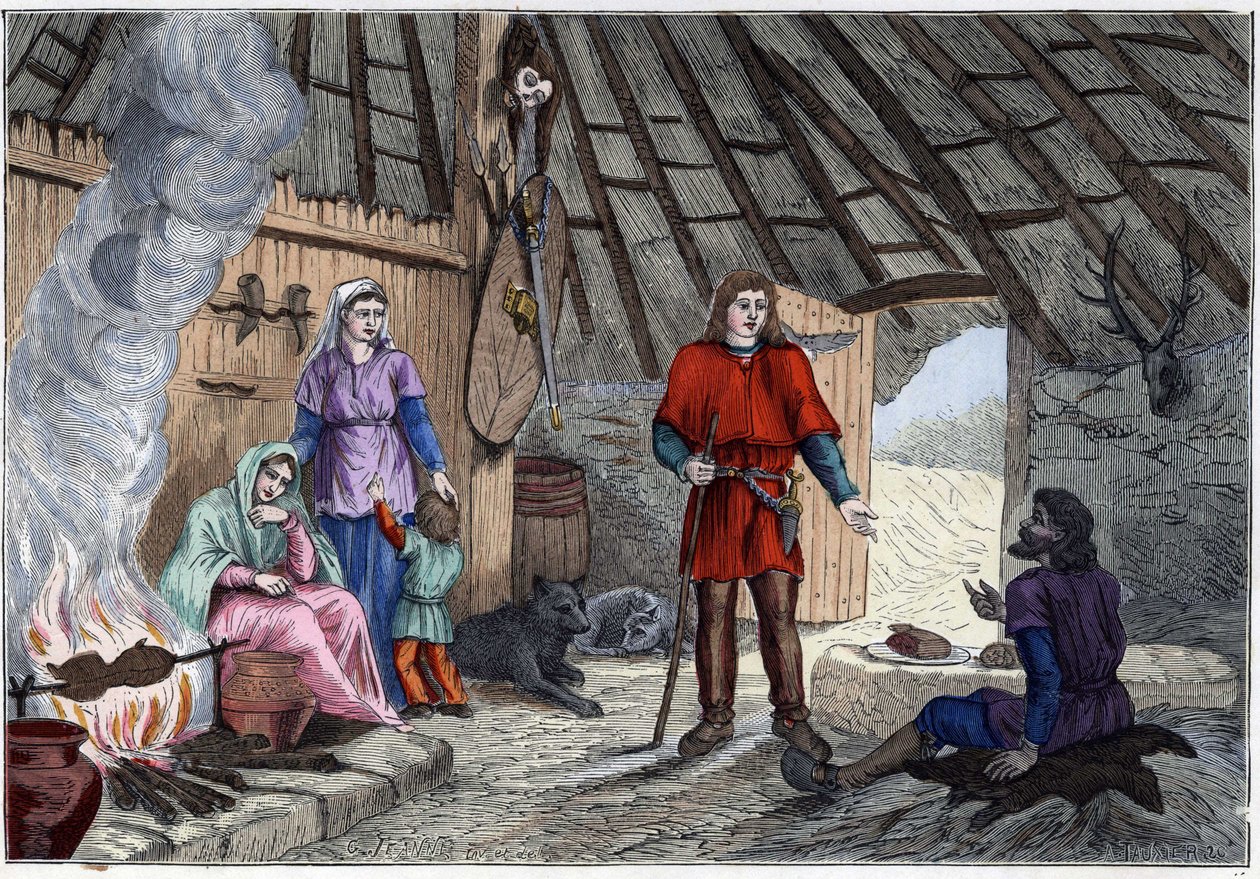 Interior of a Gaulish dwelling - in Les Costumes civil et militaires des Français dans travers les Siècles Paris F. Roy 1882. by Unknown artist