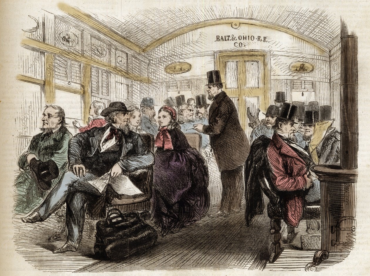 Interior of a Carriage on Baltimore & Ohio Railroad, USA - 1861 by Unknown artist