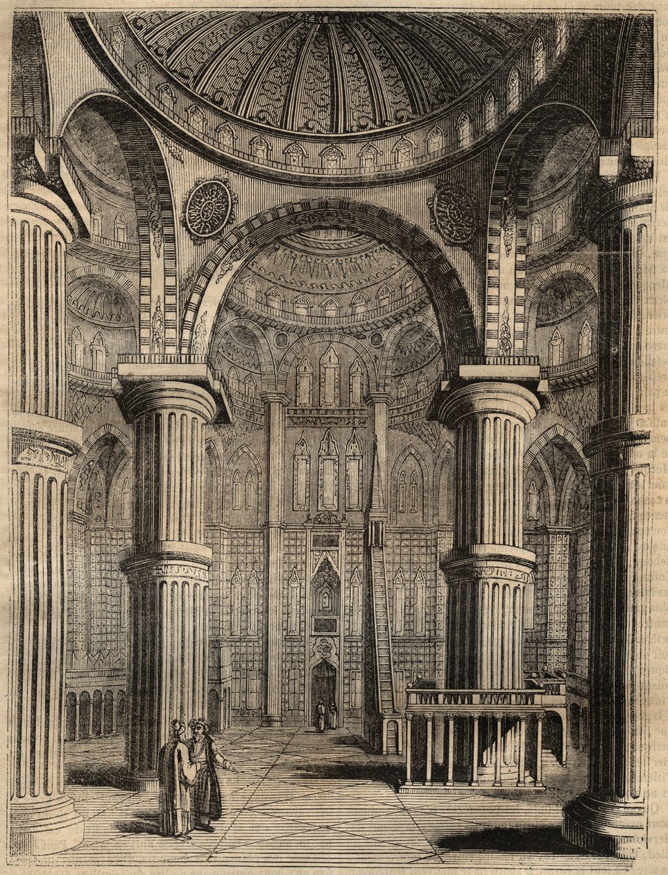 Interior of the Blue Mosque, Istanbul, Turkey - 1838 - engraving by Unknown artist