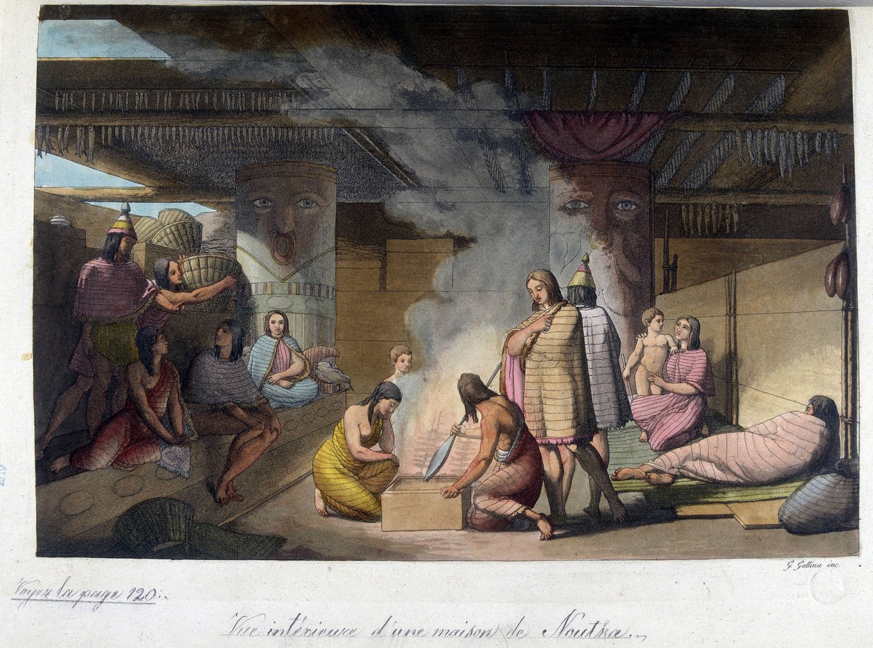 Internal view of a house in Nutka, Russia. In “The old and modern costume” 1819-1820, by Ferrario by Unknown artist