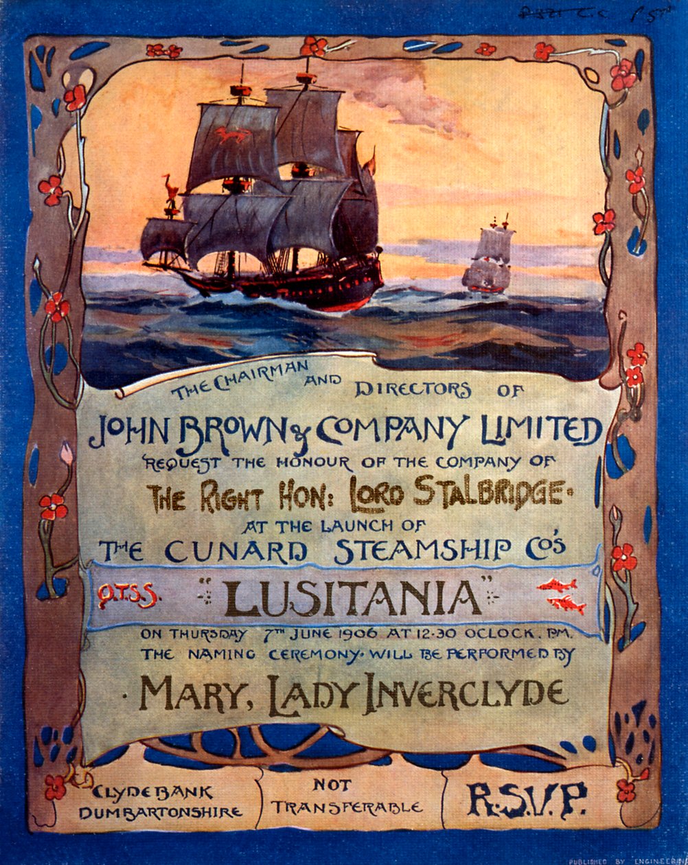 Invitation for Lord Stalbridge to Attend the Launch of RMS Lusitania by Unknown Artist