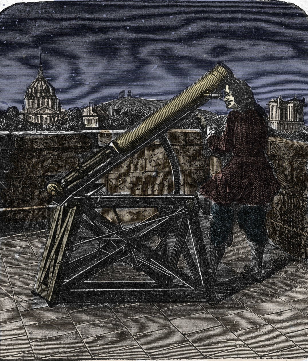 Isaac Newton using his telescope (1642-1727) by Unknown artist