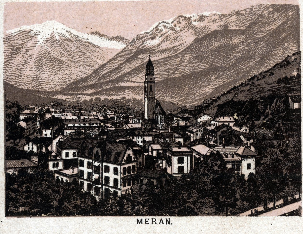 Italian Tyrol: view of the city of Meran in 