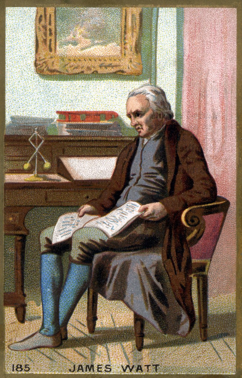 James Watt (1736 -1819) in his office. 19th century chromolithography by Unknown artist