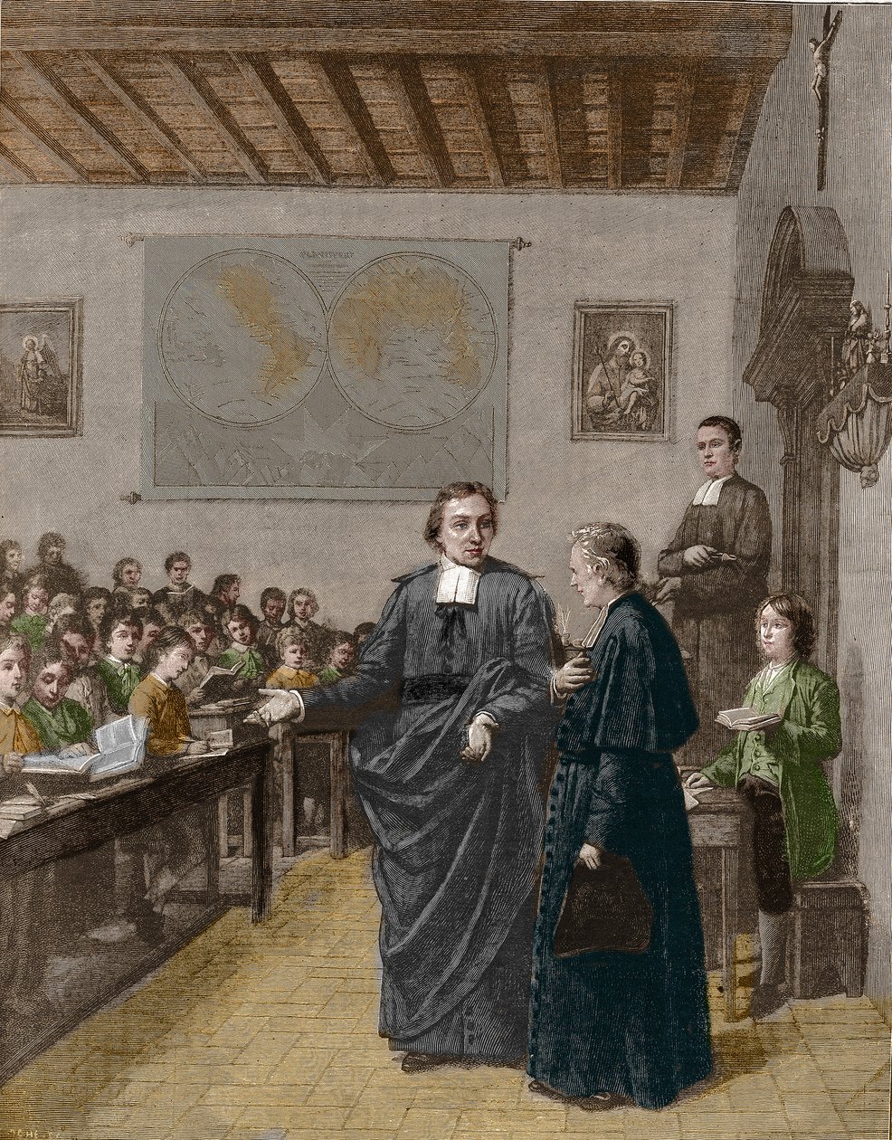Jean Baptiste De La Salle showing one of his schools to M de La Chetardie (engraving) by Unknown artist