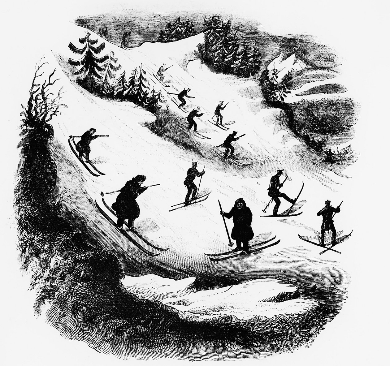 Games of the North: Skiers Down a Track (engraving) by Unknown artist