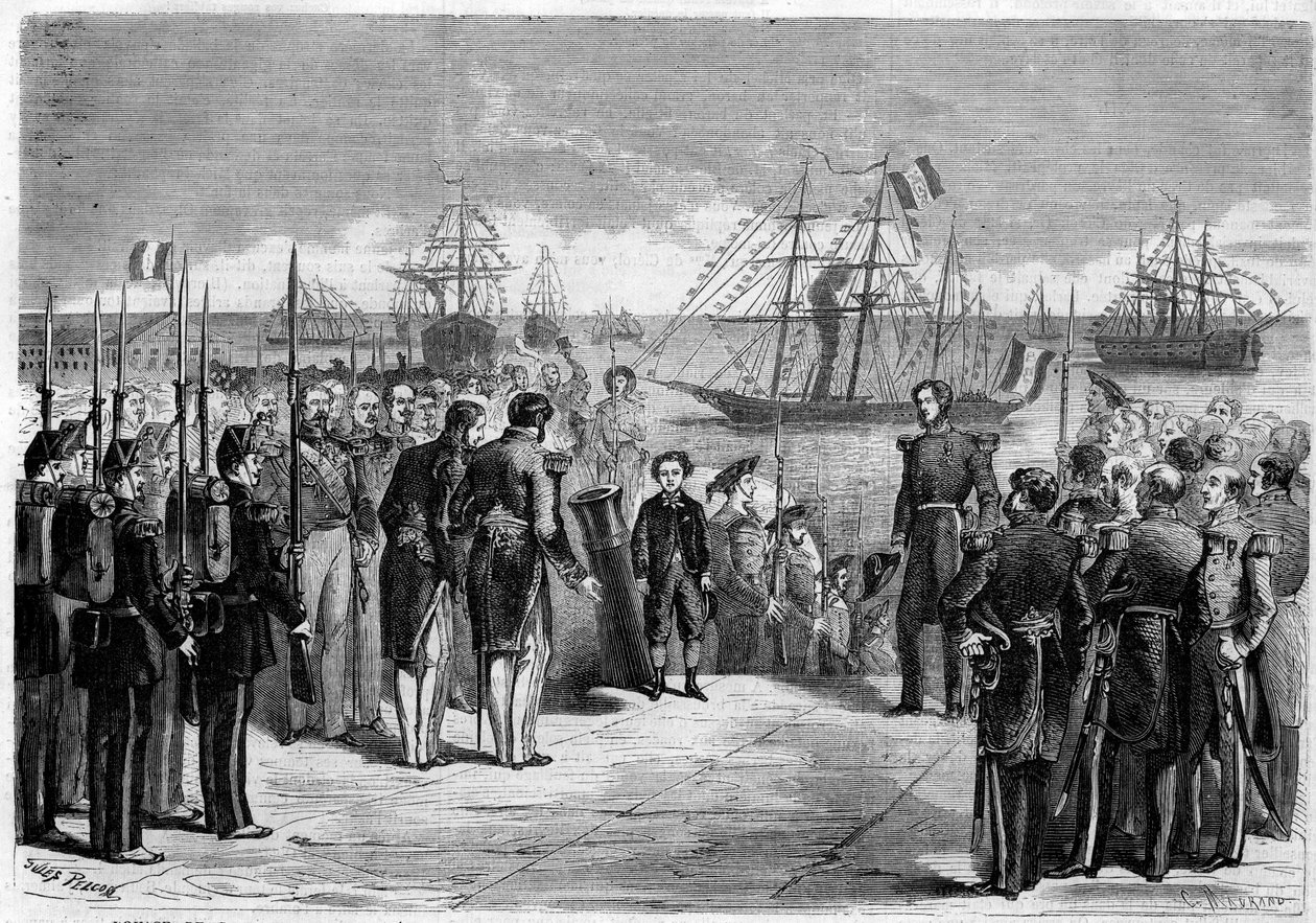 Journey of His Majesty the Imperial Prince Napoleon Eugene Louis Jean Joseph Bonaparte, son of Napoleon III, to Cherbourg, France: the prince on board the yacht 