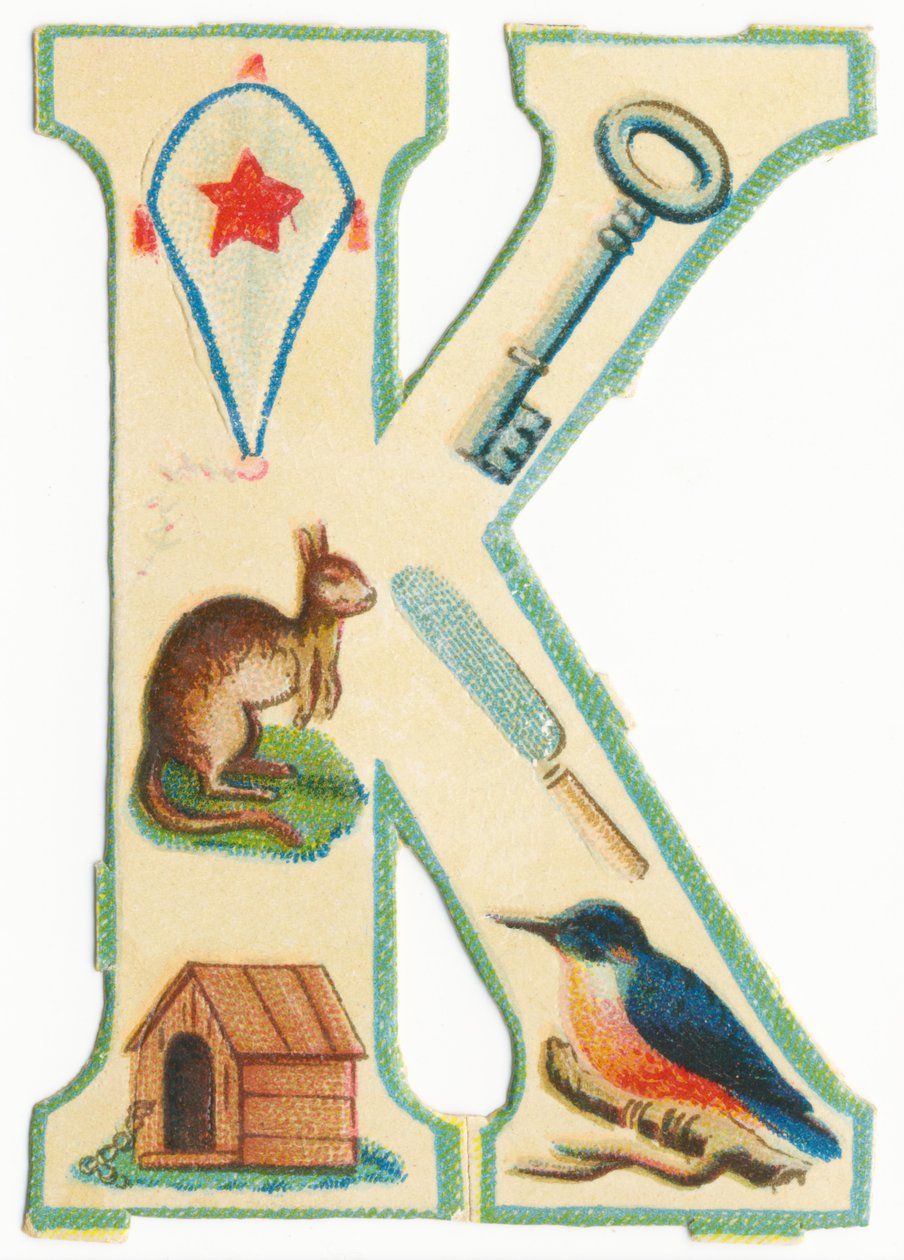 K: Kite, Key, Kangaroo, Knife, Kennel, Kingfisher by Unknown artist