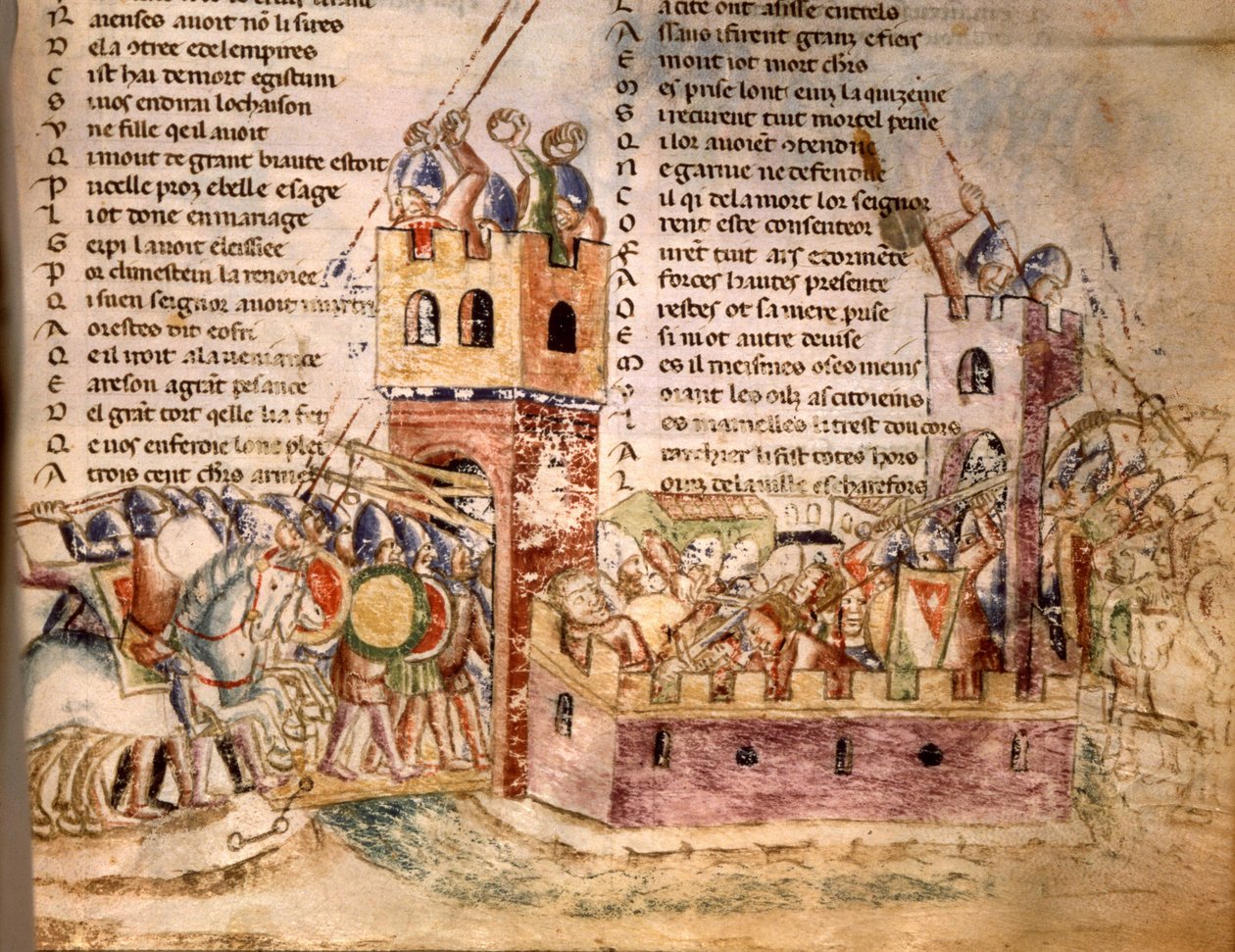 Knights storming a castle (12th century manuscript) by Unknown artist