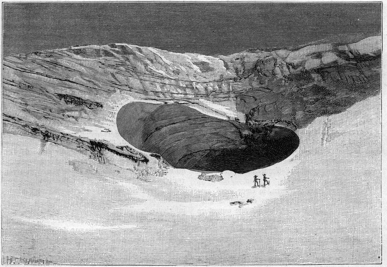 The Catastrophe of Saint-Gervais or catastrophe of the glacier of the Tete Rousse (department of Haute-Savoie) (12-13 July 1892) - Glacier de Tette-Rousse - inner cave and wall of tearing the glacier, Engraving in 