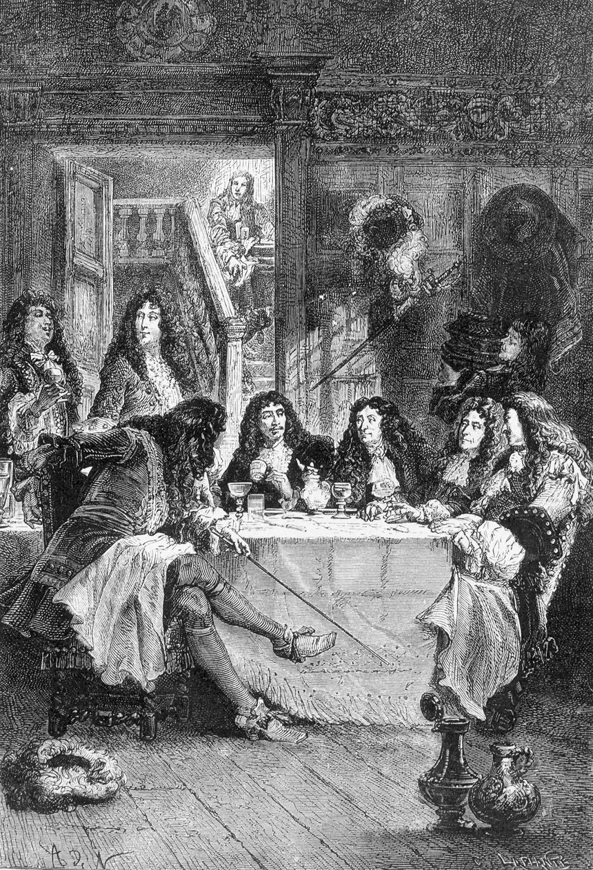 La Fontaine, Boileau, Molière and Racine dining at the cabaret - in 