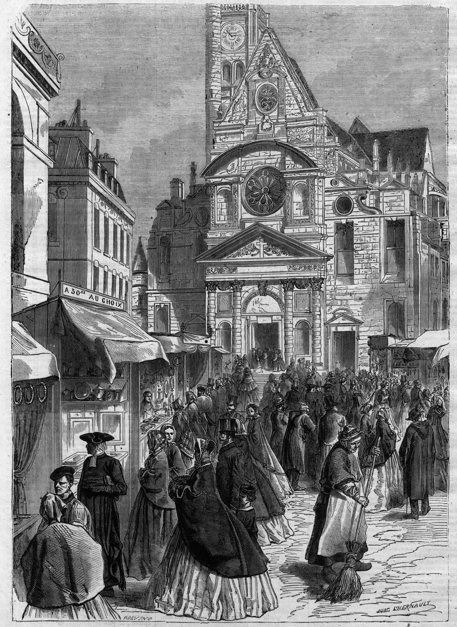 La novenaine de sainte Genevieve à Saint Etienne du Mont (Saint-Etienne-du-Mont) a Paris - Engraving In Le Journal Illustrée by Unknown artist