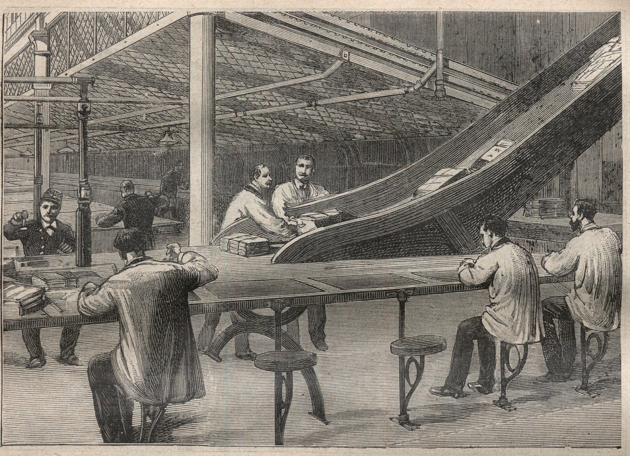 The postal service: stamping letters at the Hotel des Posts de Paris by Unknown artist