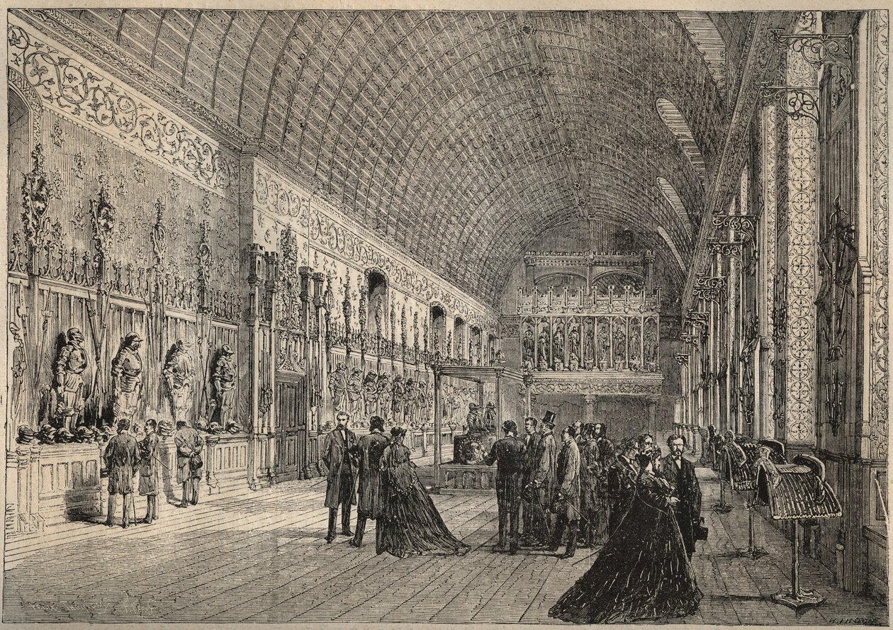 The Armory Room of the Chateau de Pierrefonds - Restitution by Viollet-le-Duc - Engraving of 1880. by Unknown artist