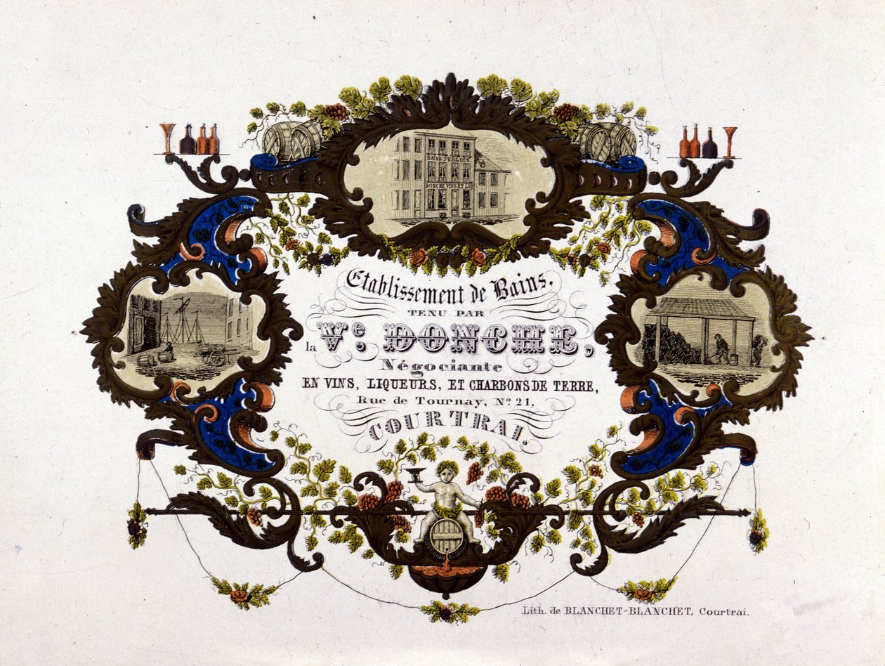 Label for a Winery, Liqueurs and Earthen Coals. Lithography by Unknown artist