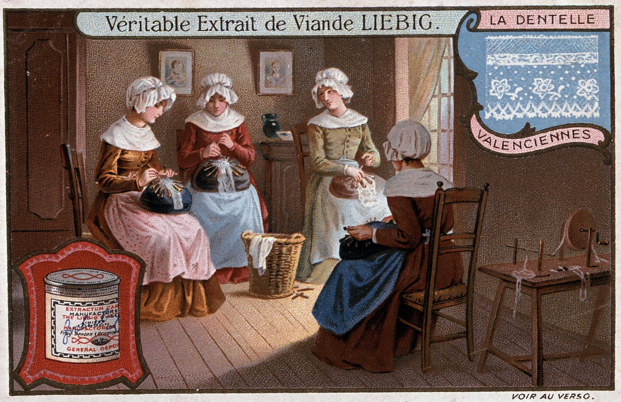 Lace Workshop, Valenciennes, Liebig Advertising, circa 1895 by Unknown artist